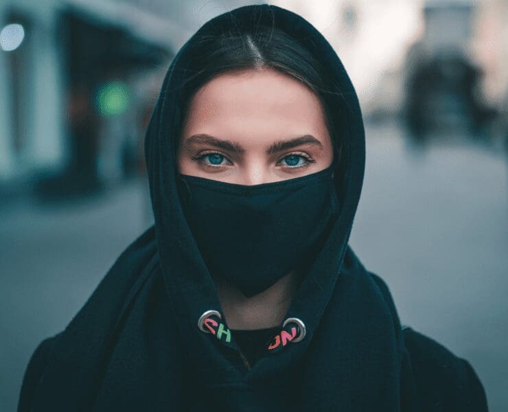 Woman wearing face covering