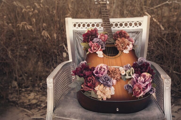 Wedding flowers on guitar
