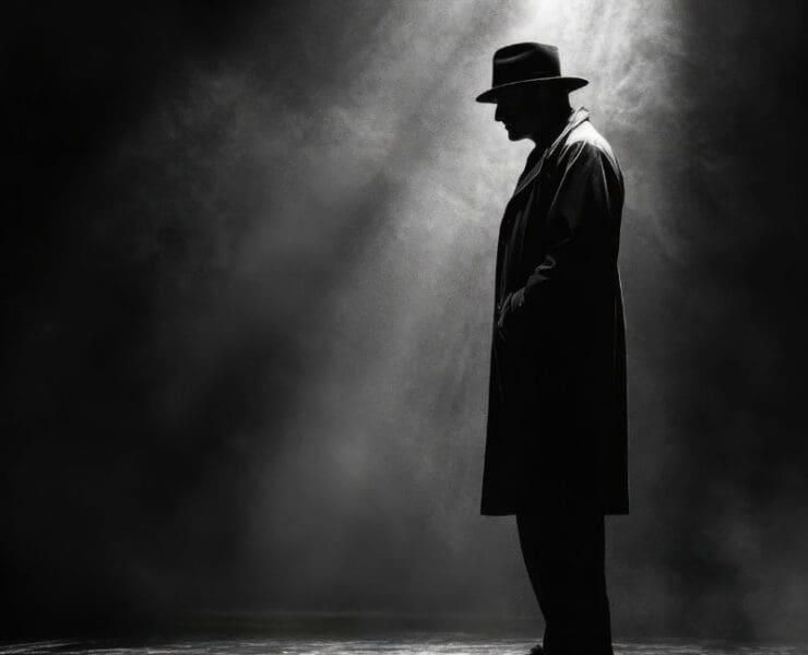 silhouette of a detective figure in moody light representing unresolved cold case investigation