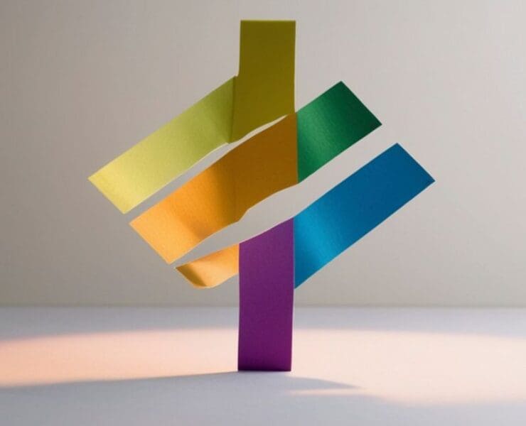 Abstract colourful geometric brand form on neutral background, modern corporate identity visual