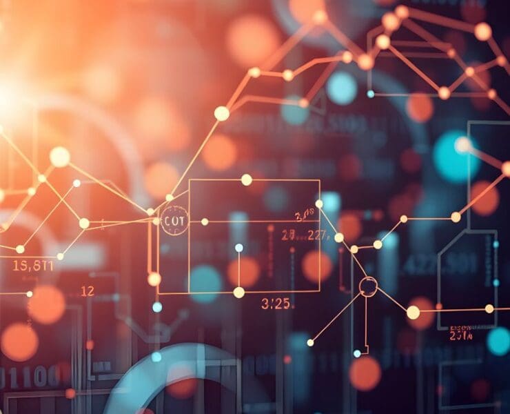 Abstract digital data wave with glowing points and lines, modern futuristic tech branding background